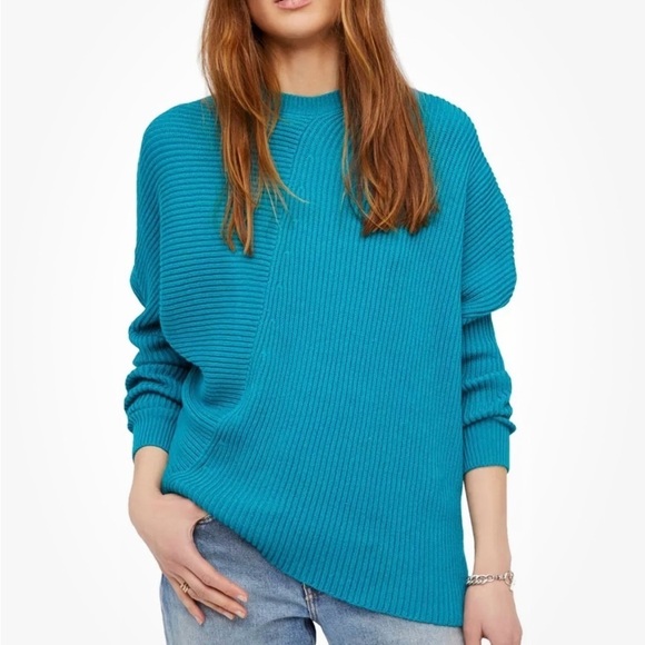 Free People Womens Downtown Knit Sweater, Blue, X-Small - Picture 1 of 9